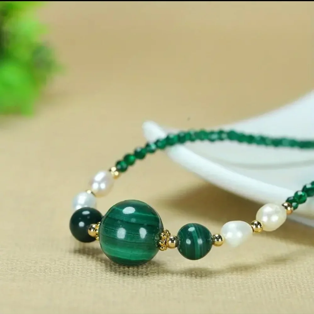 Natural Malachite Pendant Bead Unisex Necklace.